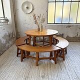 Set of round table and 4 rounded benches, 1950