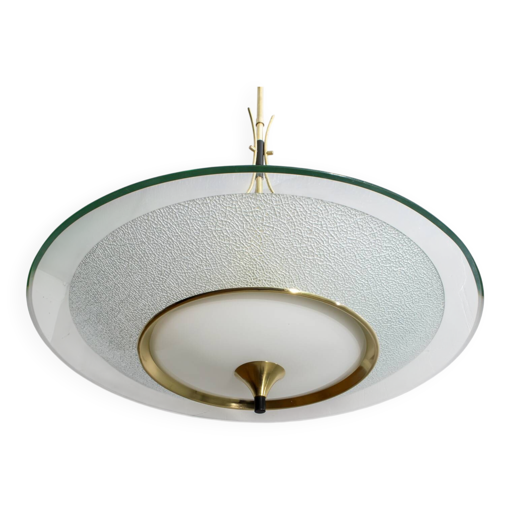 Lustre italien en verre et laiton de style Fontana Arte, années 40