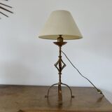 Large "Arts & Crafts" style lamp in beaten iron with a golden patina.