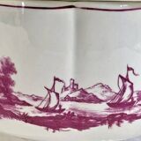 Antique large Gien vegetable soup tureen, pink landscape model, 1938/1960