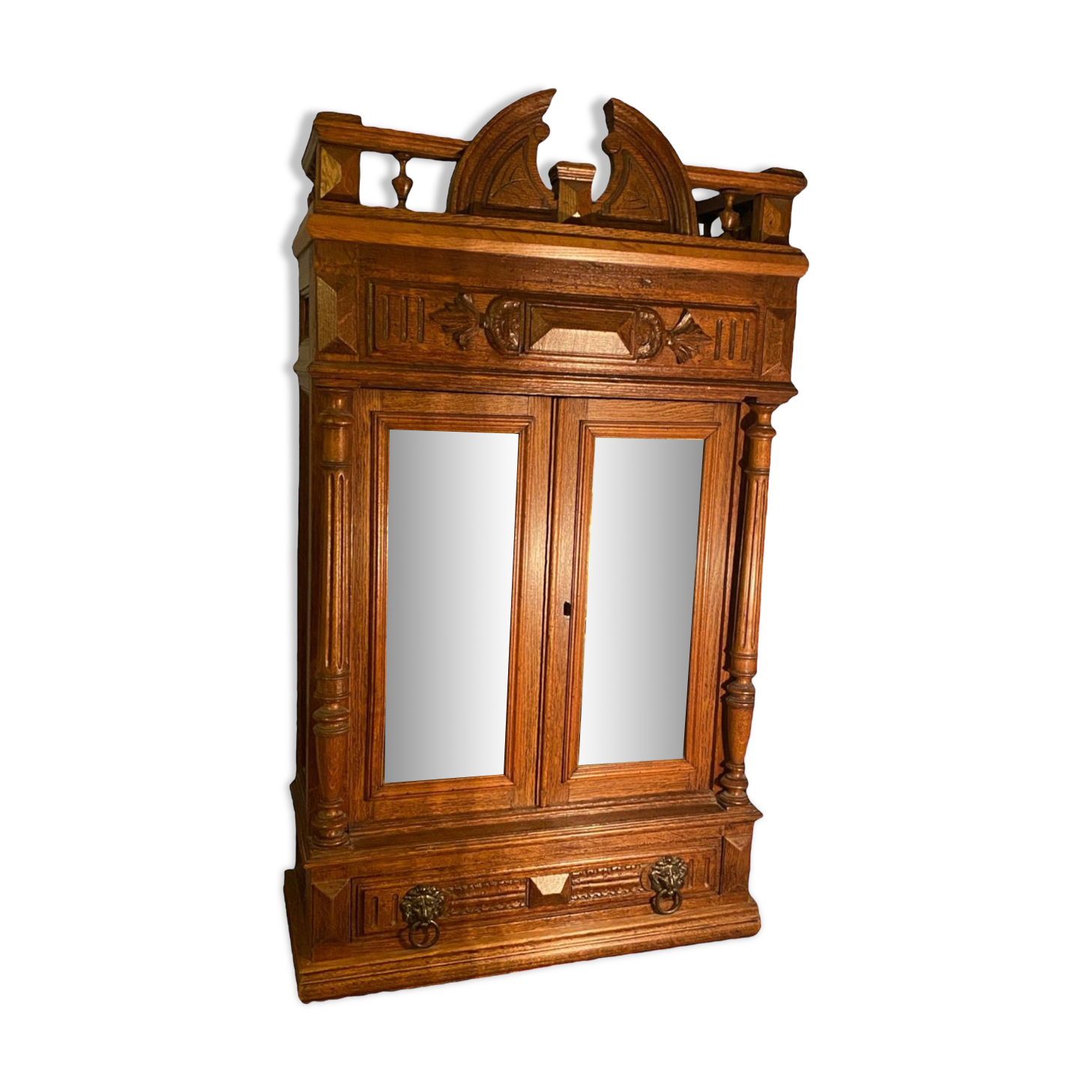 Lion's head oak shelf cabinet