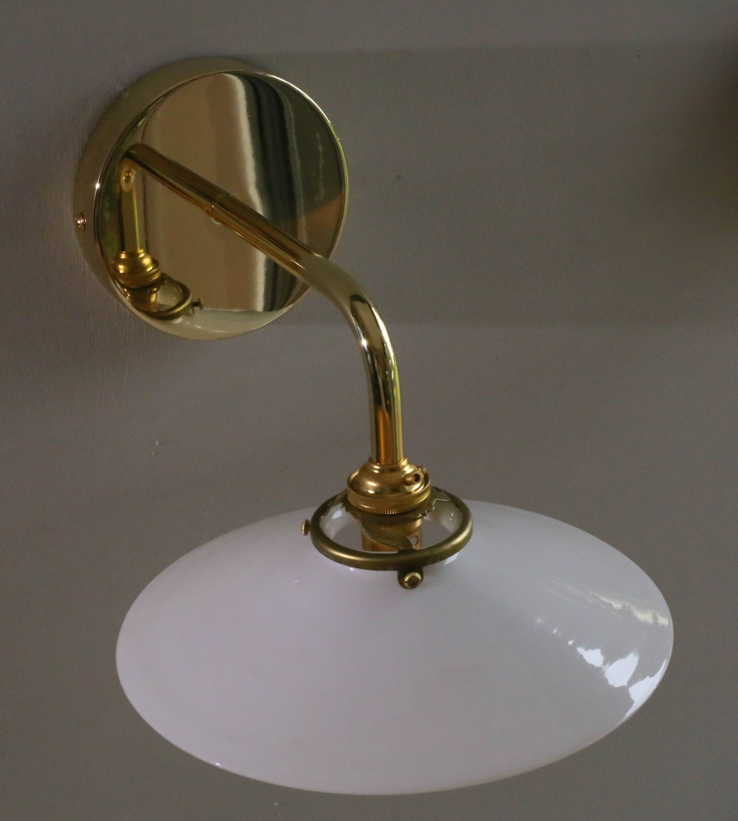 White opaline wall light - brass socket and metal support