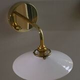 White opaline wall light - brass socket and metal support