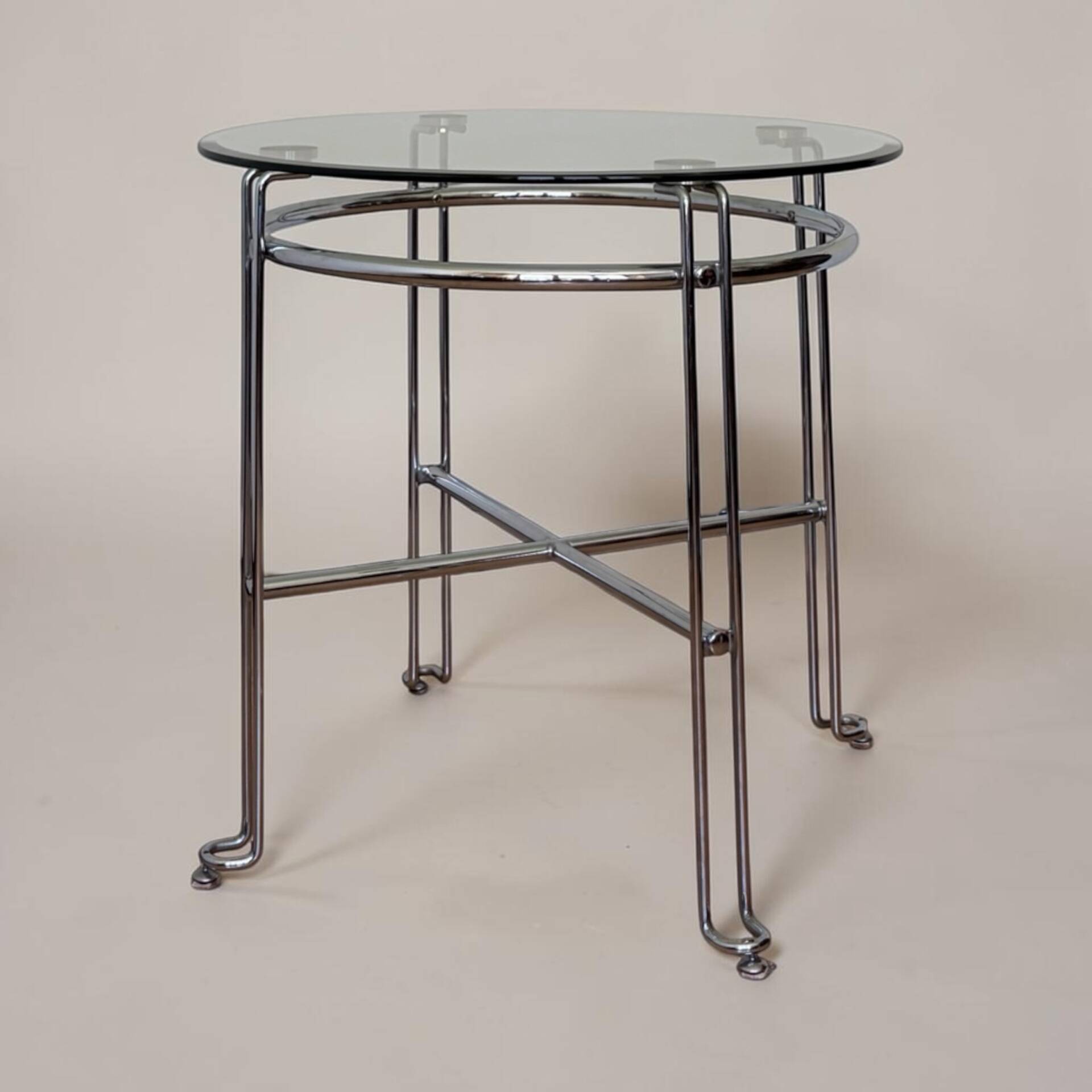 Chrome metal and glass tubular table