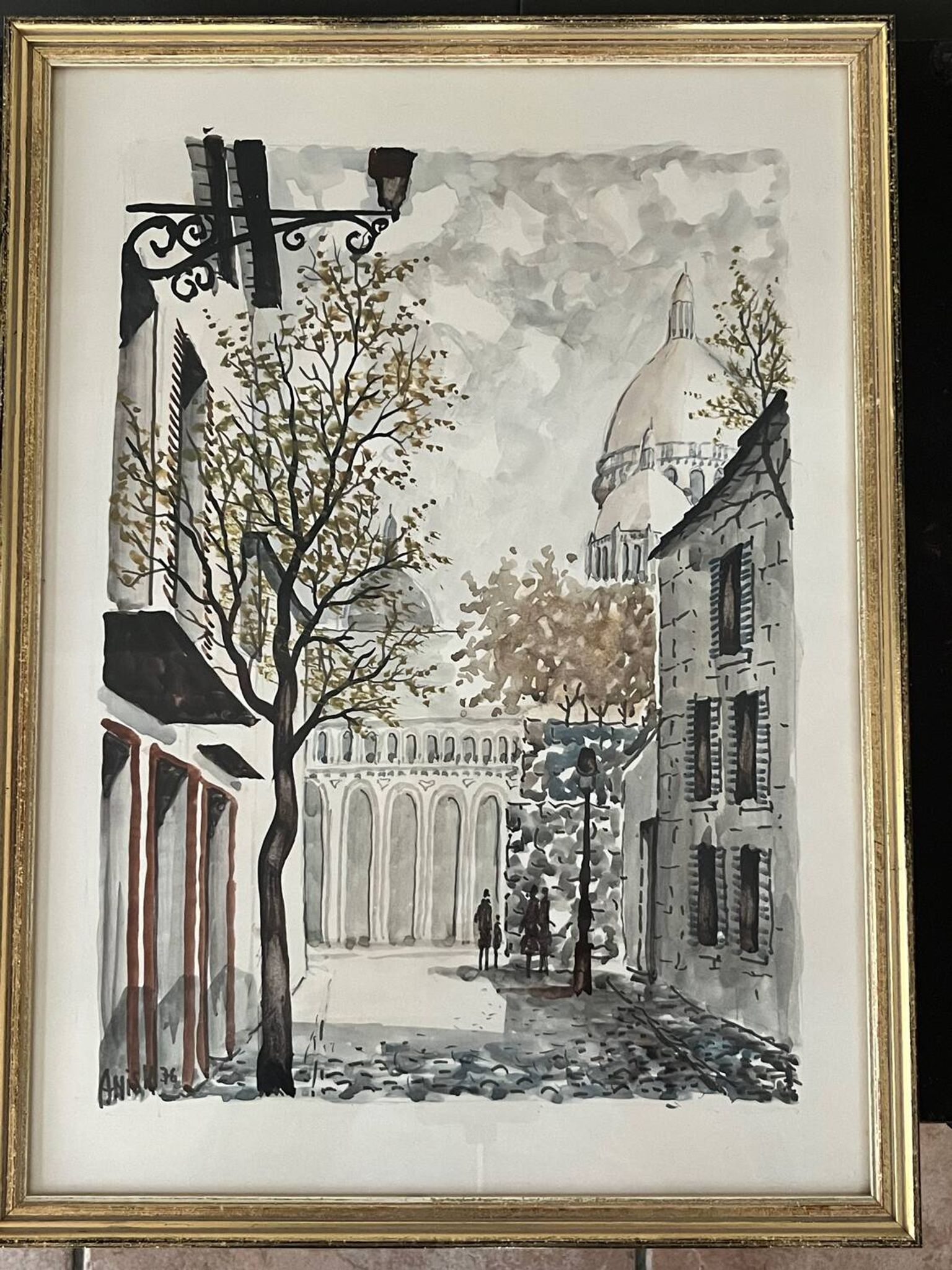 Charming watercolor, framed - Sacré-Coeur, Montmartre, Paris