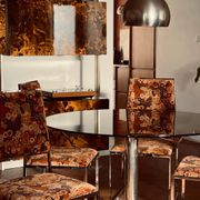 Florence Knoll table Roche Bobois 70s smoked glass chrome vintage design