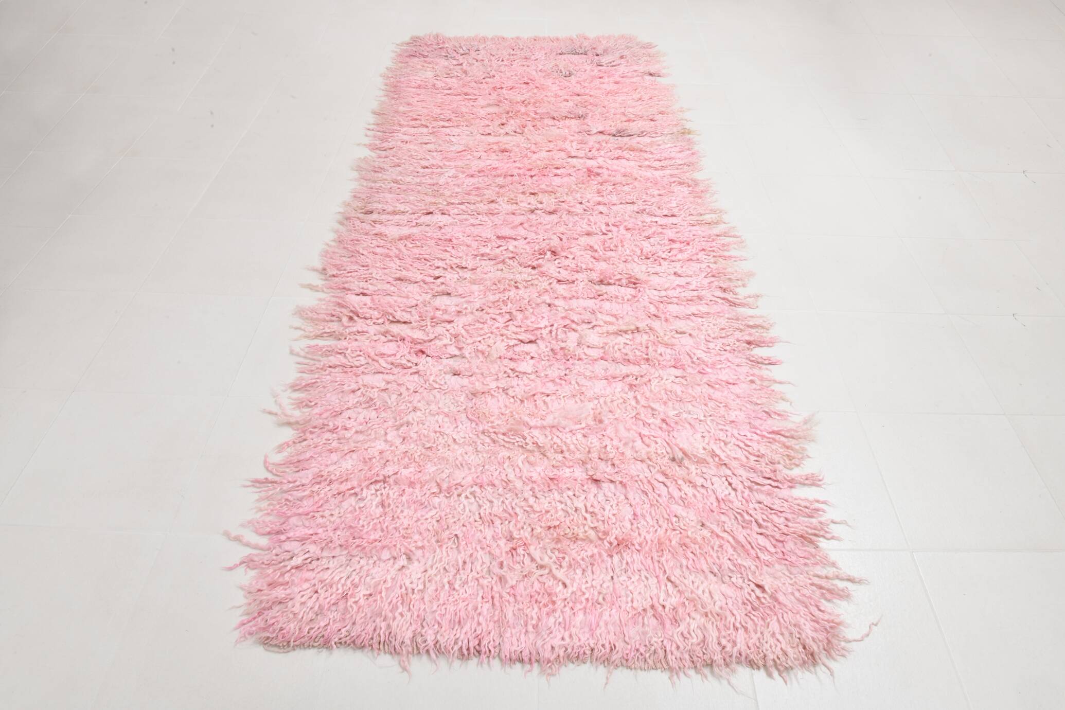 Tapis Kilim rose doux 3x10, 112x310 cm