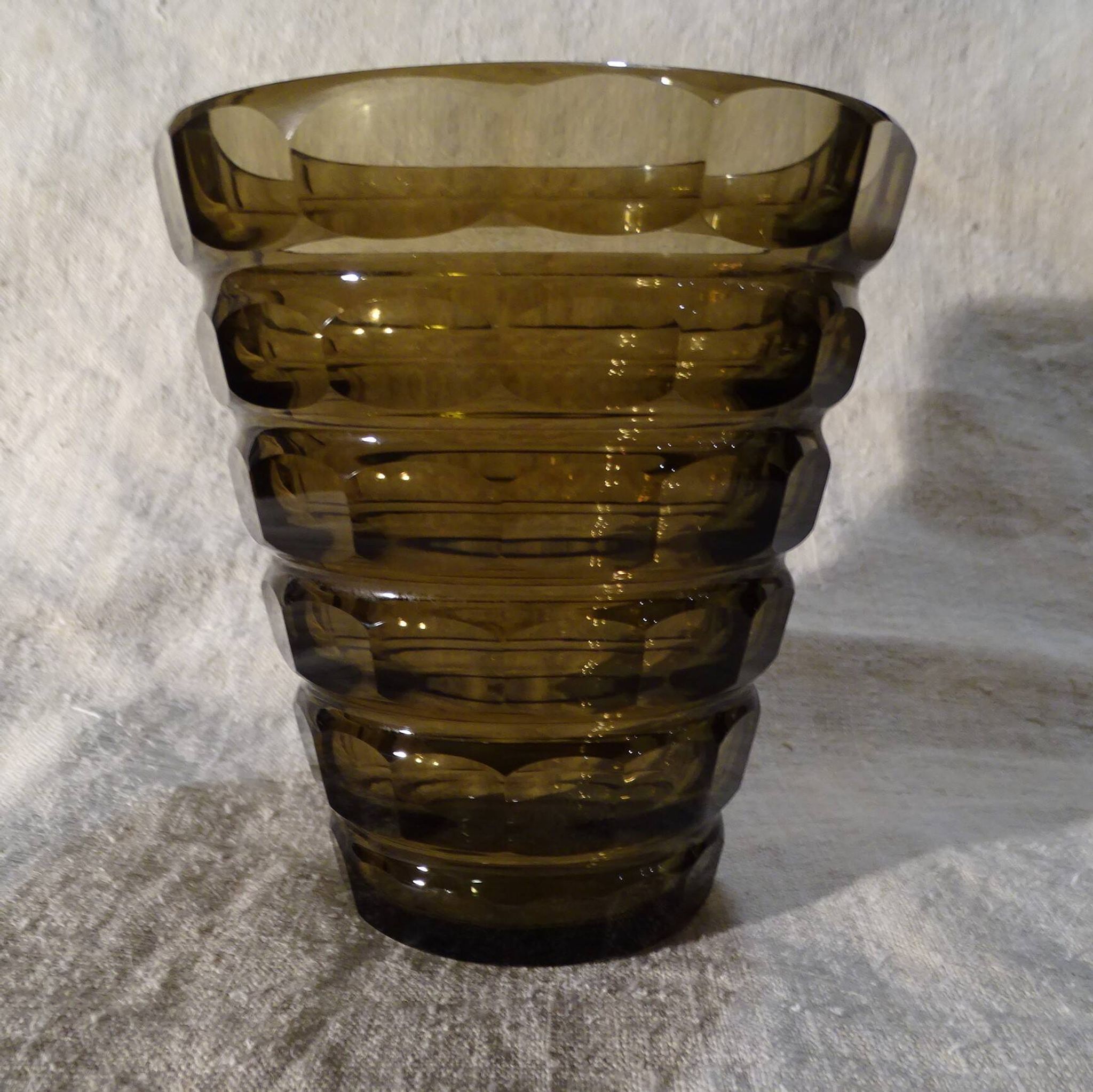 Vase signed Daum Nancy Art Deco Smoked Glass Geometric Decor