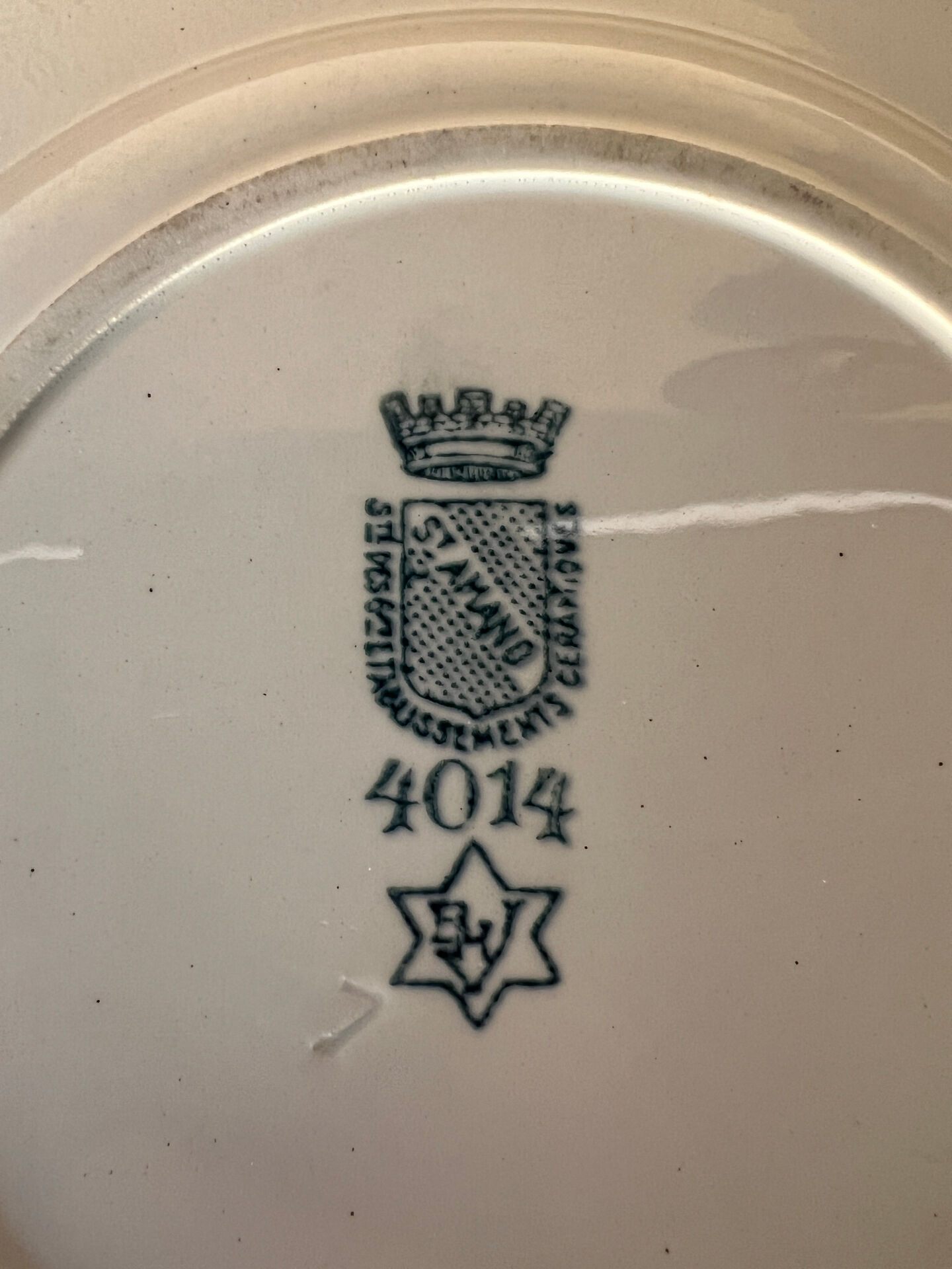 Assiette plate St Amand 4014 décor bleu vert