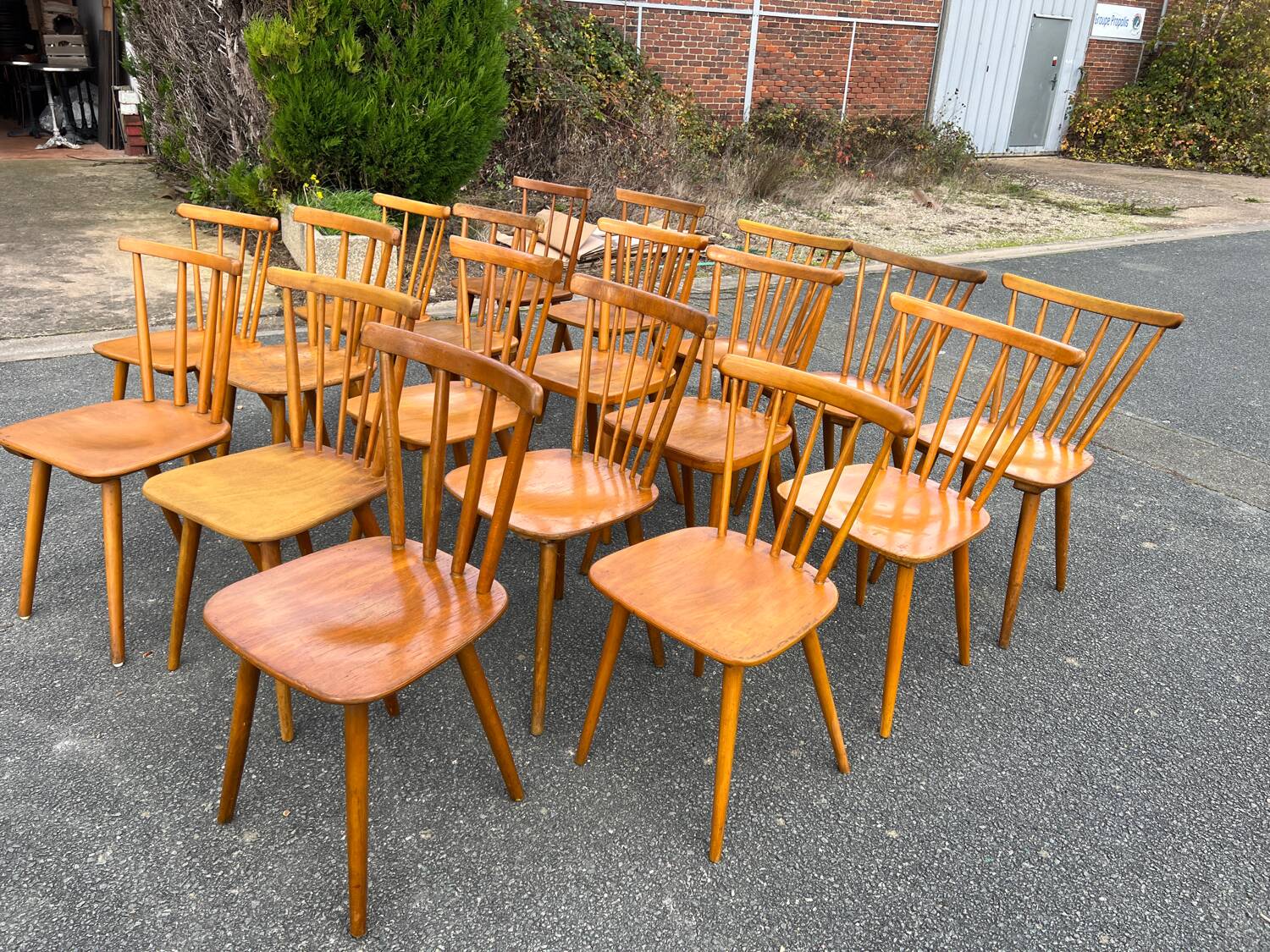 Suite of 18 mismatched Scandinavian chairs