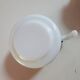 Vintage coffee bowl in arcopal with small flowers blue mysotis brown lid