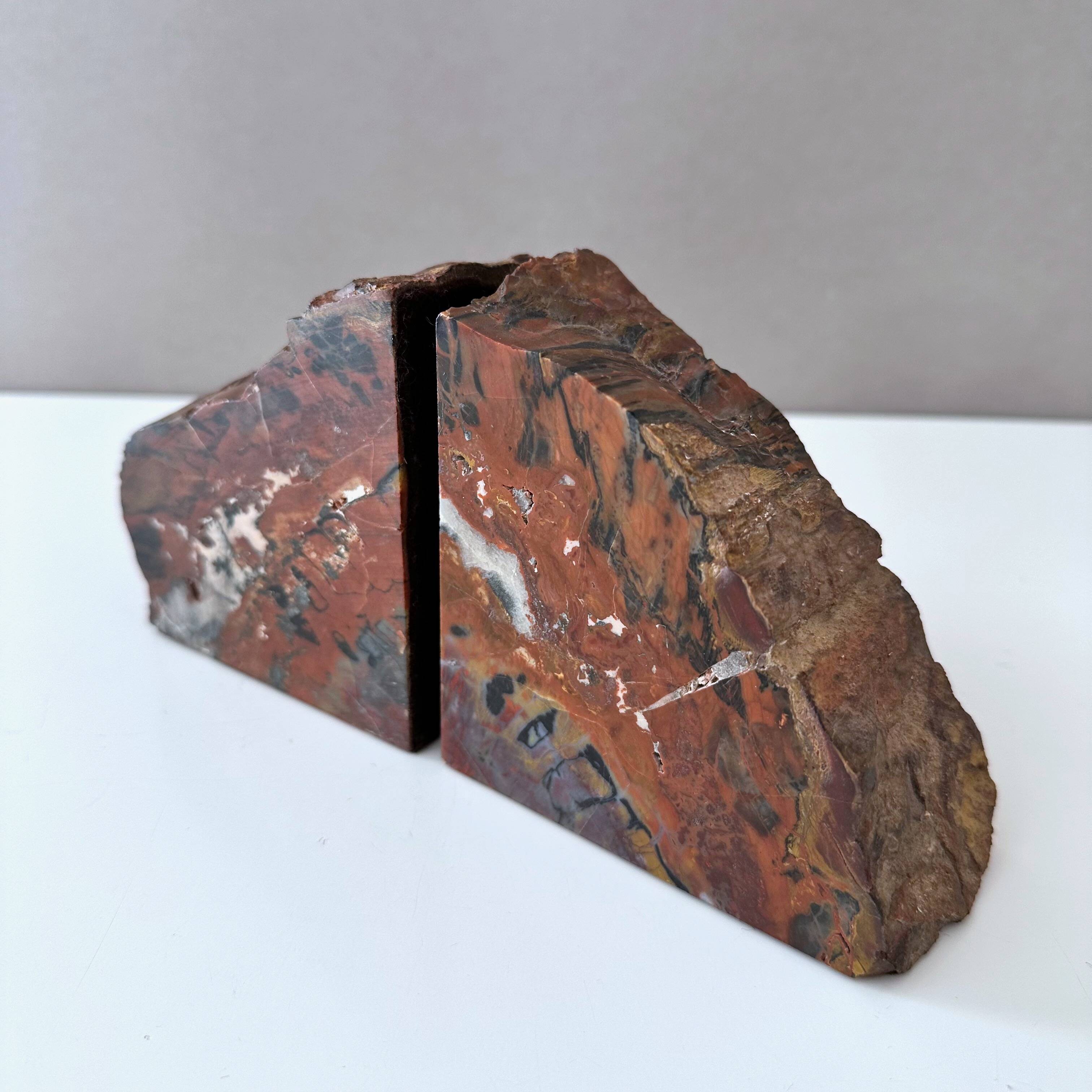 Vintage Petrified Wood Bookends, Library Decor, Bookshelf Marbled