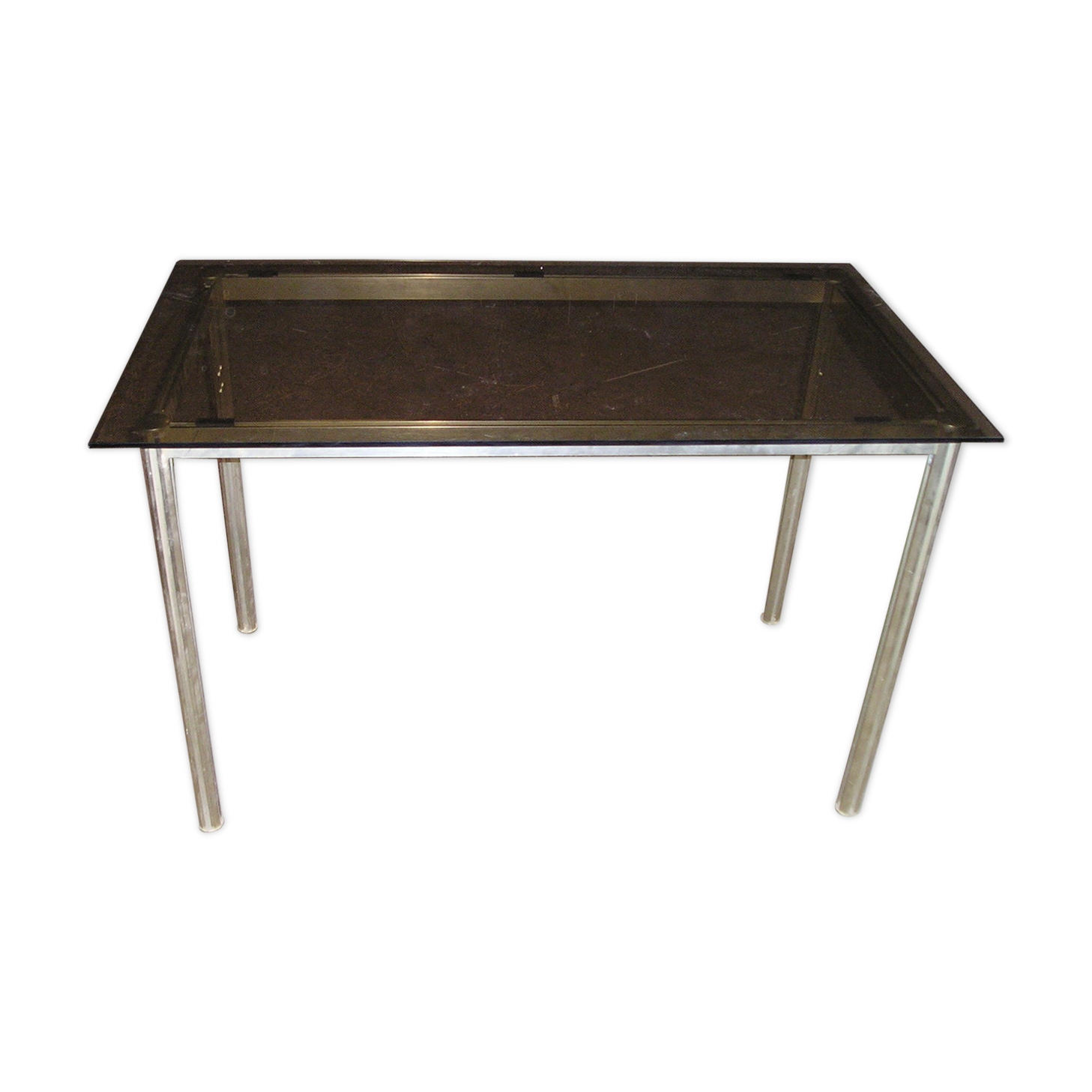 Smoked glass and gold aluminum table from the 70s/80s