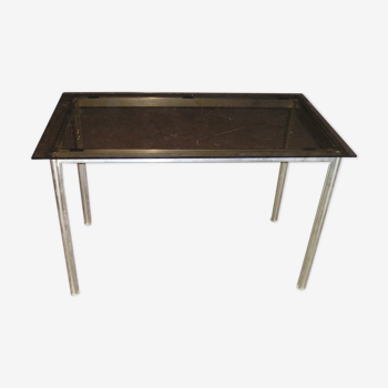 Table in smoked glass and gilded aluminum 70s/80s