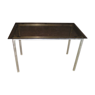 Smoked glass and gold aluminum table from the 70s/80s