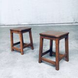 Set of Belgian Handcrafted Wooden Stools, 1940s