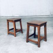 Set of Belgian Handcrafted Wooden Stools, 1940s