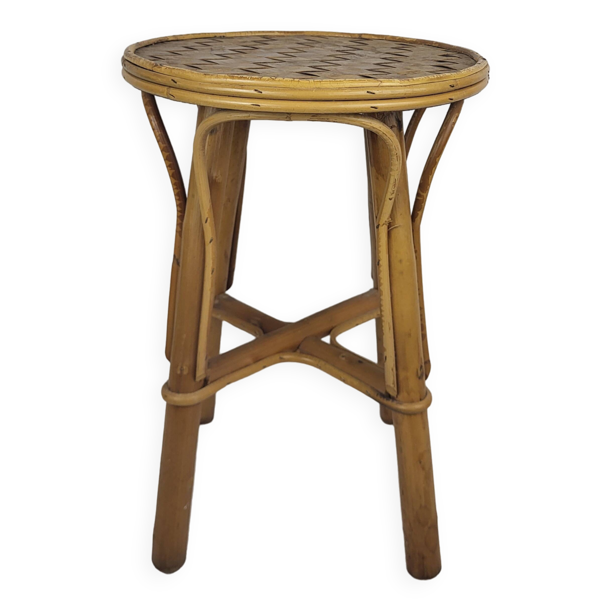 Tabouret / guéridon vintage 1970's,rotin