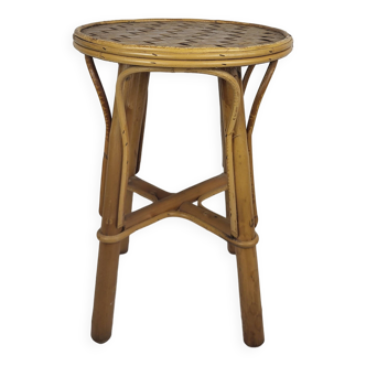 Vintage 1970's stool / pedestal table, rattan