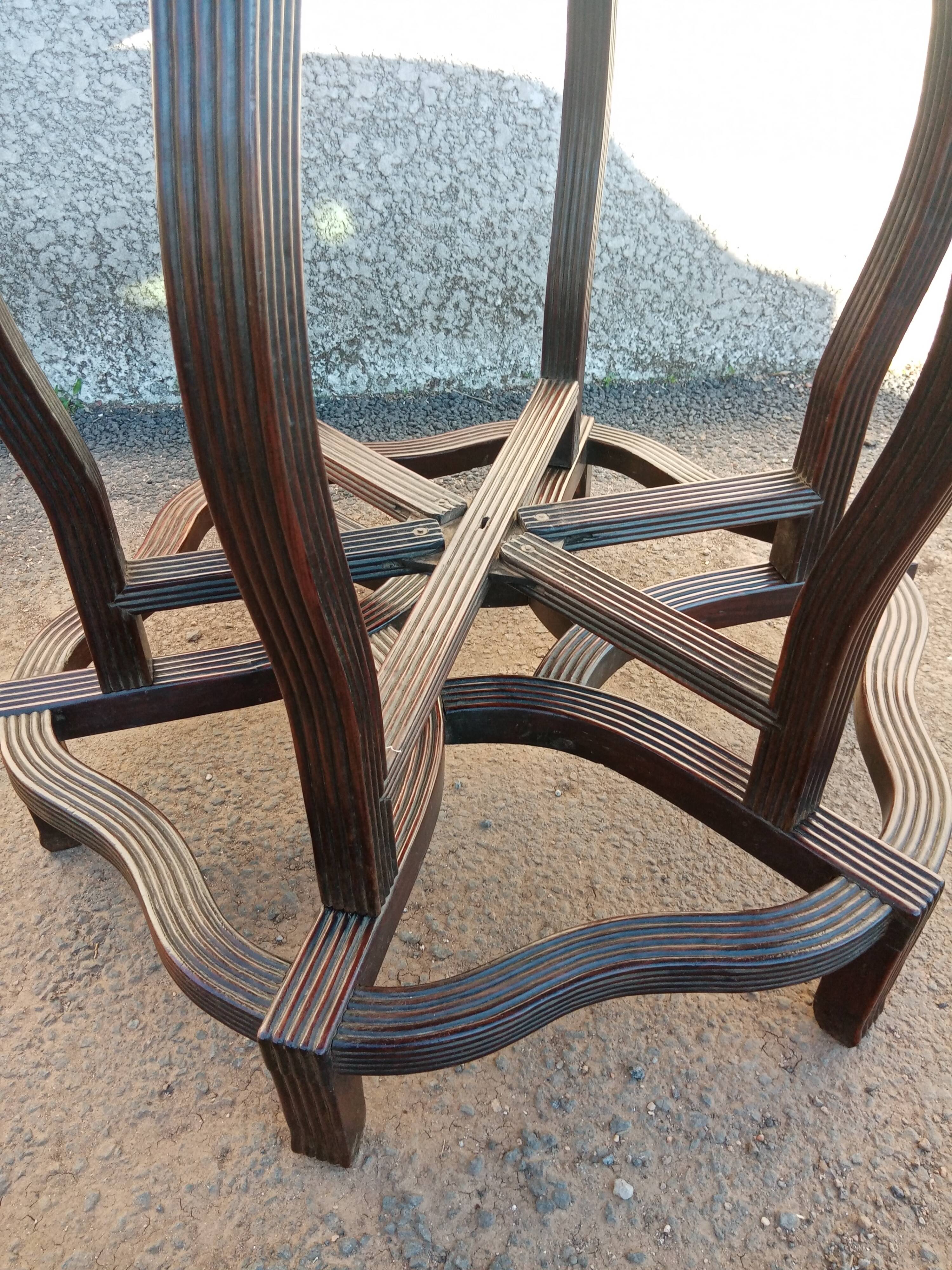 19th century Asian pedestal table with mother-of-pearl and brass inlay