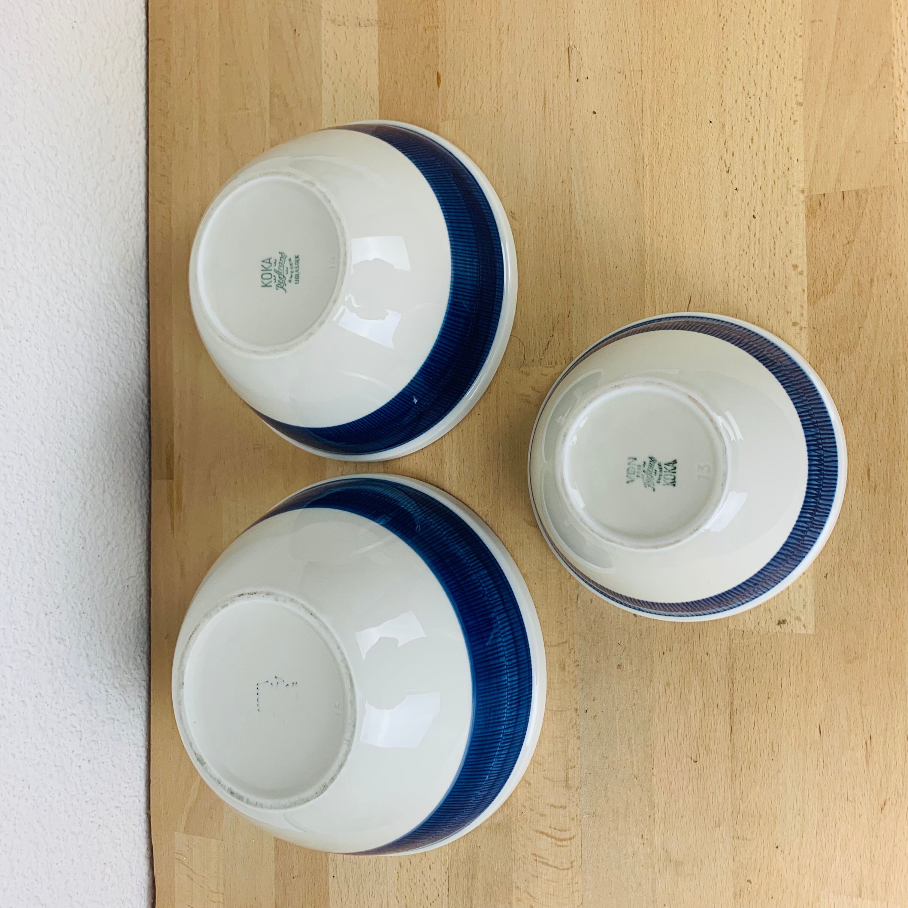 3 Koka ceramic salad bowls by Rörstrand Sweden, Scandinavian