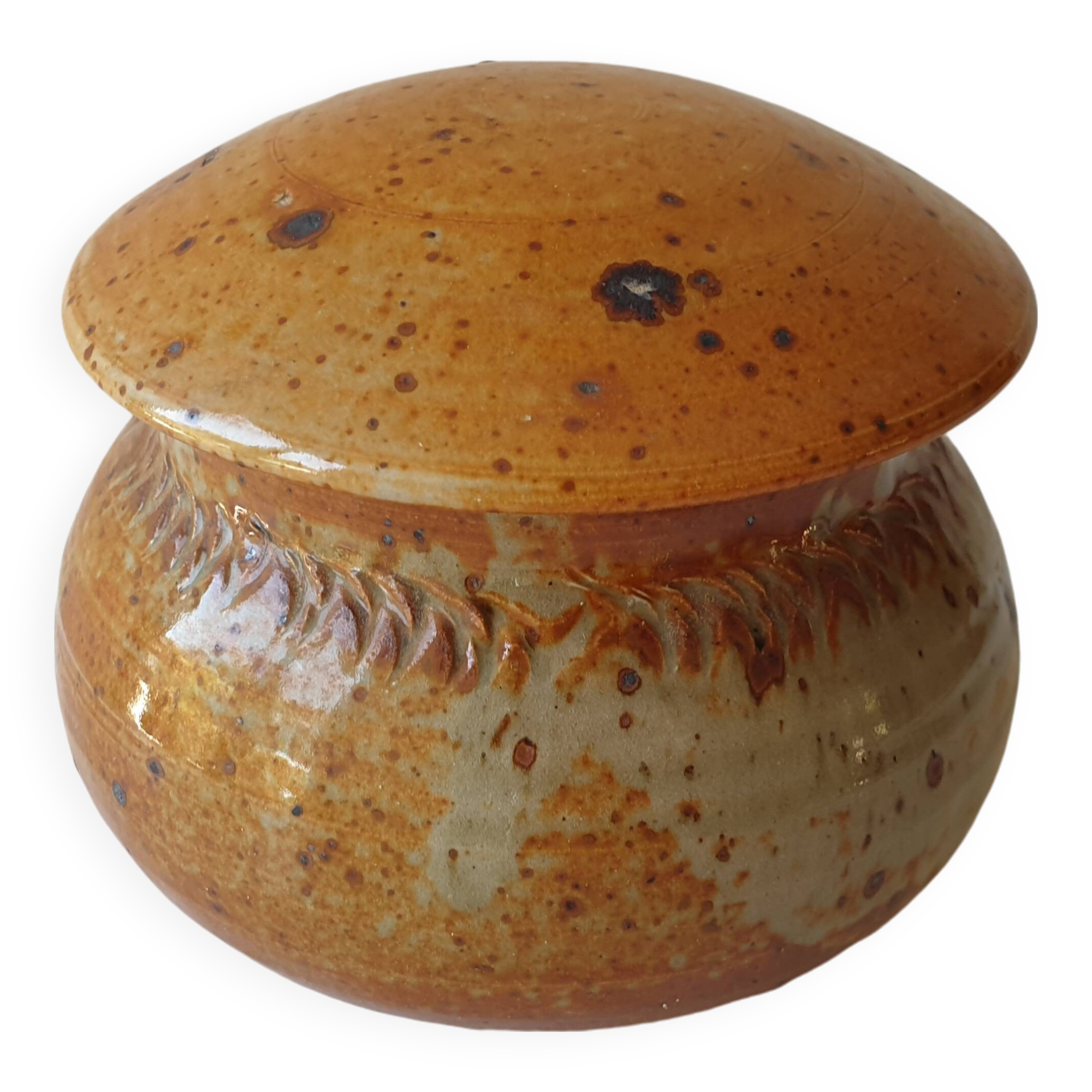 Pyrite stoneware ceramic candy box signed A (Signature to be identified)