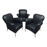 3 x rare armchair / model Turn / black leather / Bert Plantagie in mint condition.
