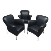 3 x rare armchair / model Turn / black leather / Bert Plantagie in mint condition.