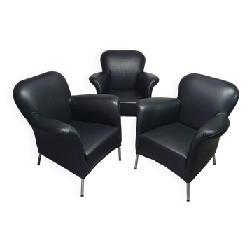 3 x fauteuil rare / modèle Turn / cuir noir / Bert Plantagie en parfait état.