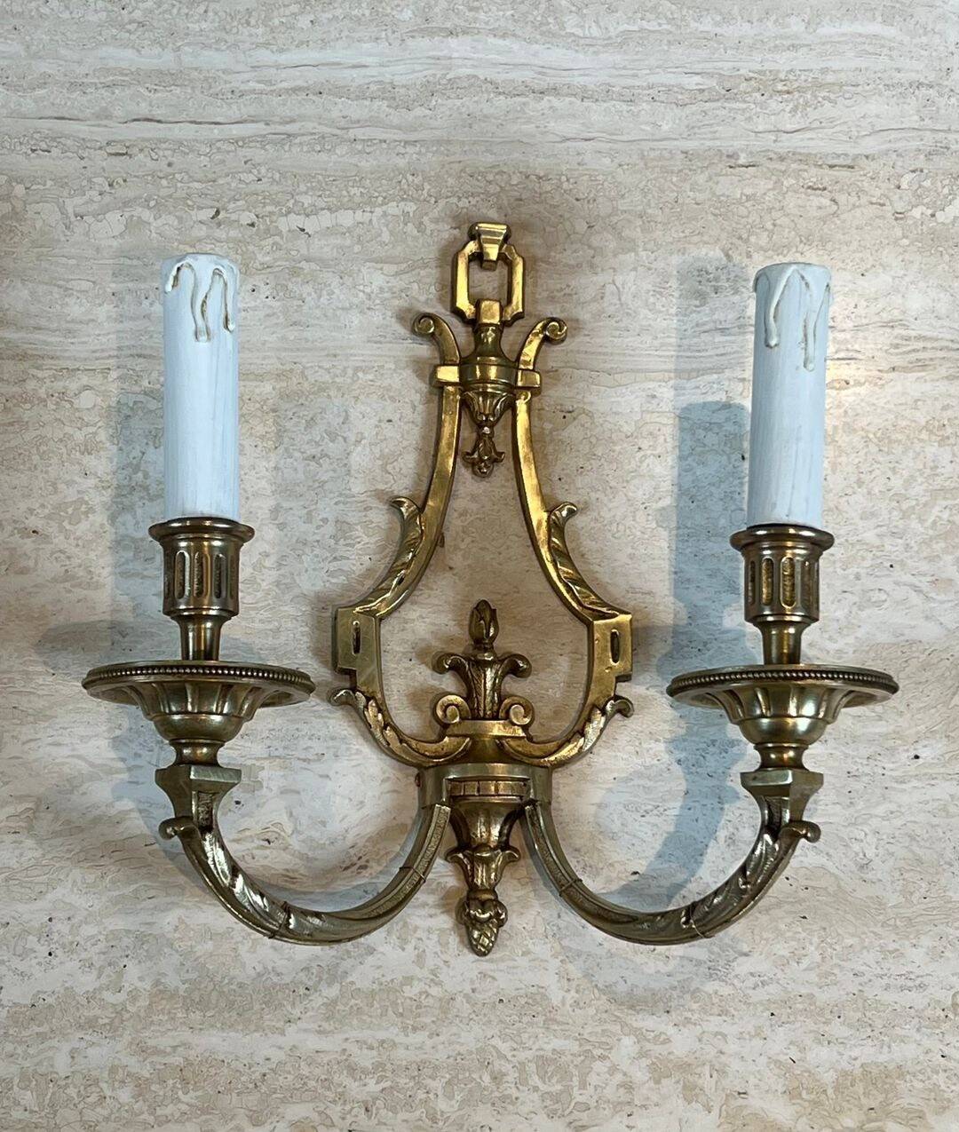Pair of Bronze Wall Lights in Louis XVI Style by Lucien Gau