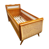 Bed wood and rattan 1960