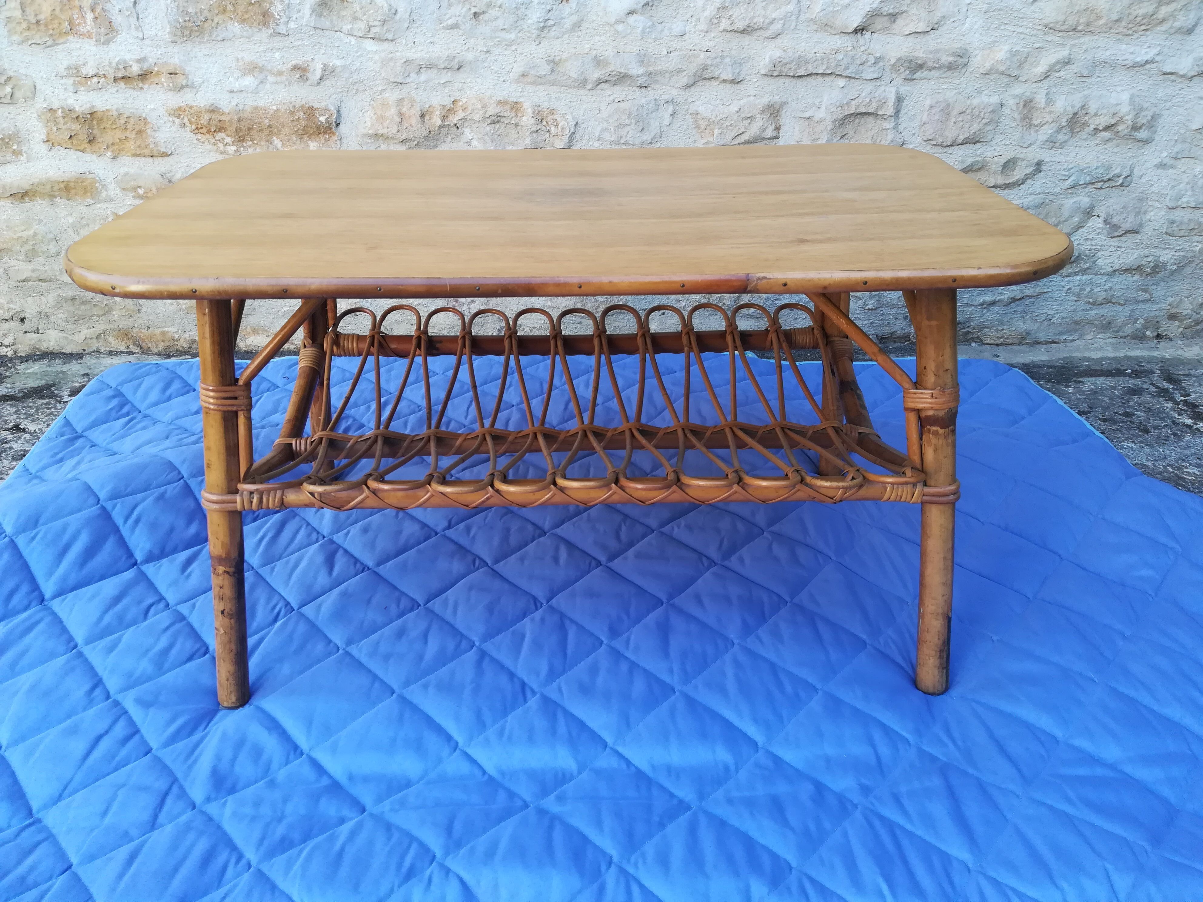Rattan and bamboo coffee table