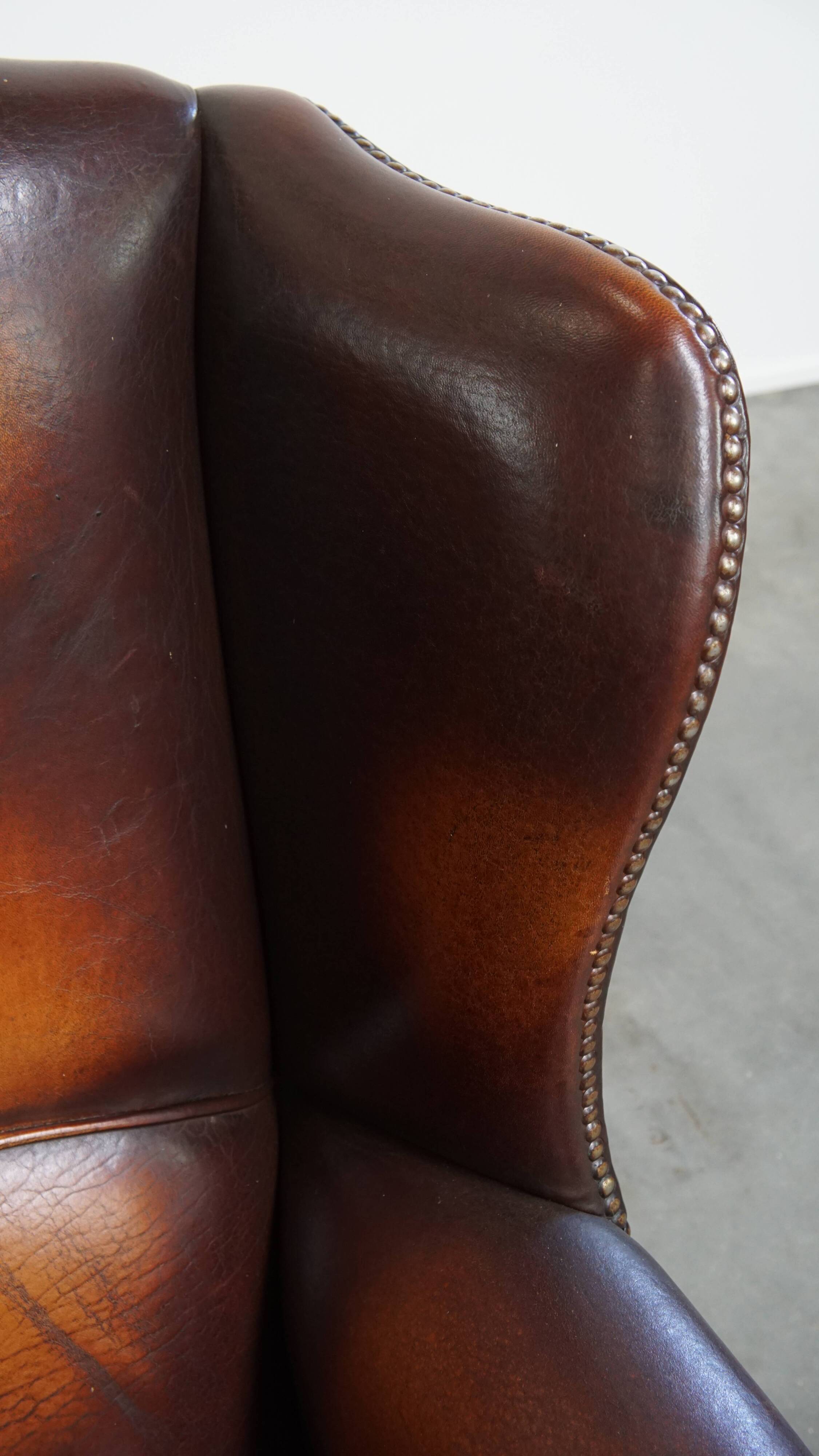 Dark English-Style Sheepskin Wingback Chair