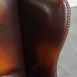 Dark English-Style Sheepskin Wingback Chair