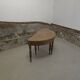 Half-moon extendable oak table for 2 to 8 people.