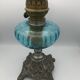 Regulated kerosene lamp foot baroque style blue glass bowl