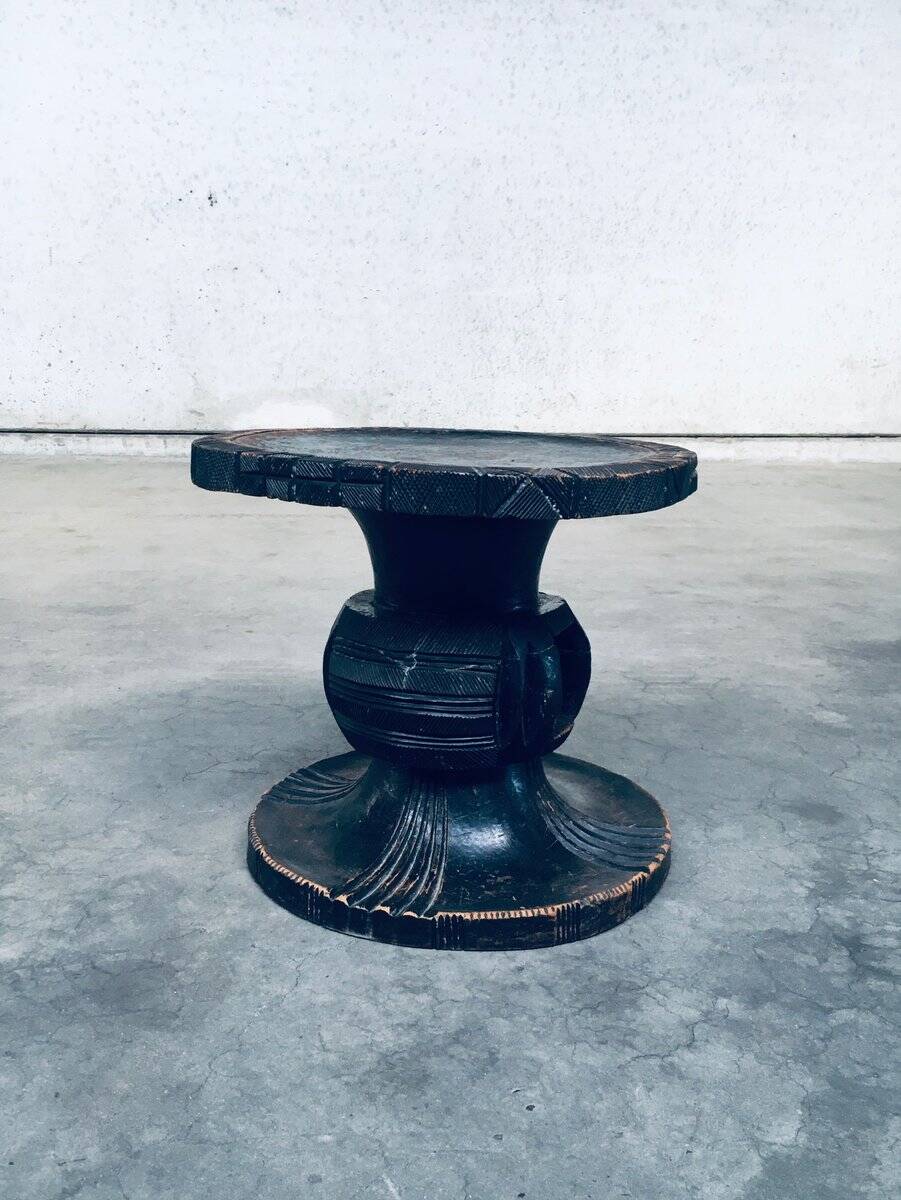 Handcrafted Low Stool in Carved Stained Wood, Africa, 1950s
