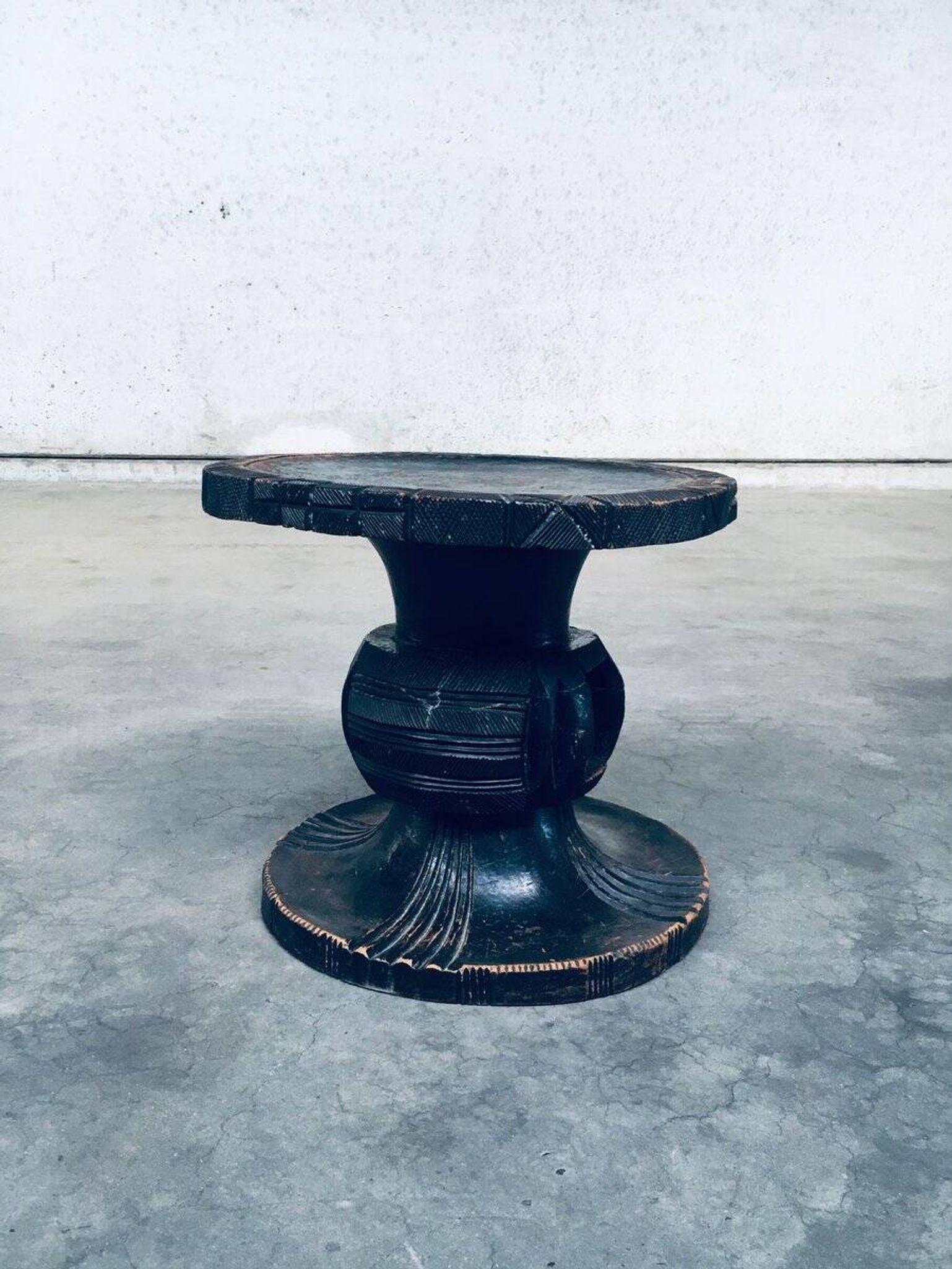 Handcrafted Low Stool in Carved Stained Wood, Africa, 1950s