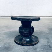 Handcrafted Low Stool in Carved Stained Wood, Africa, 1950s