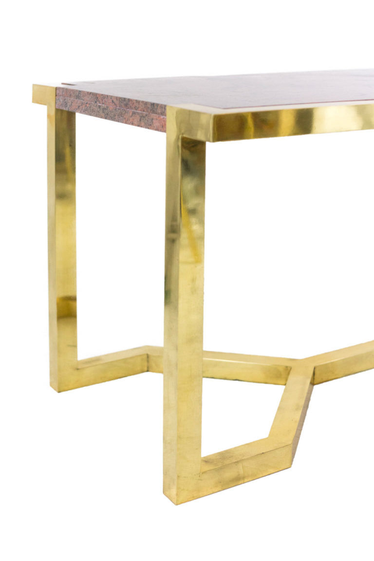 Table in gilded brass and pink granite, Italy, circa 1970