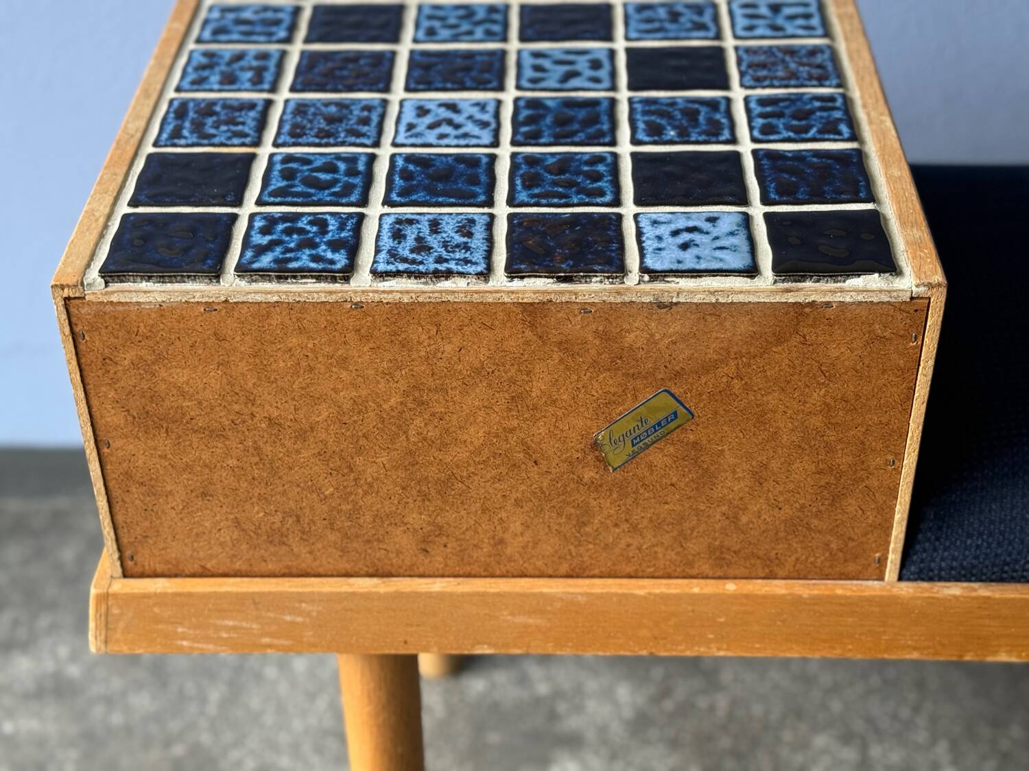 Vintage entryway bench decorated with ceramic tiles, Norway 1960s