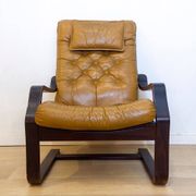 Fauteuil danois en cuir coloré, années 1970