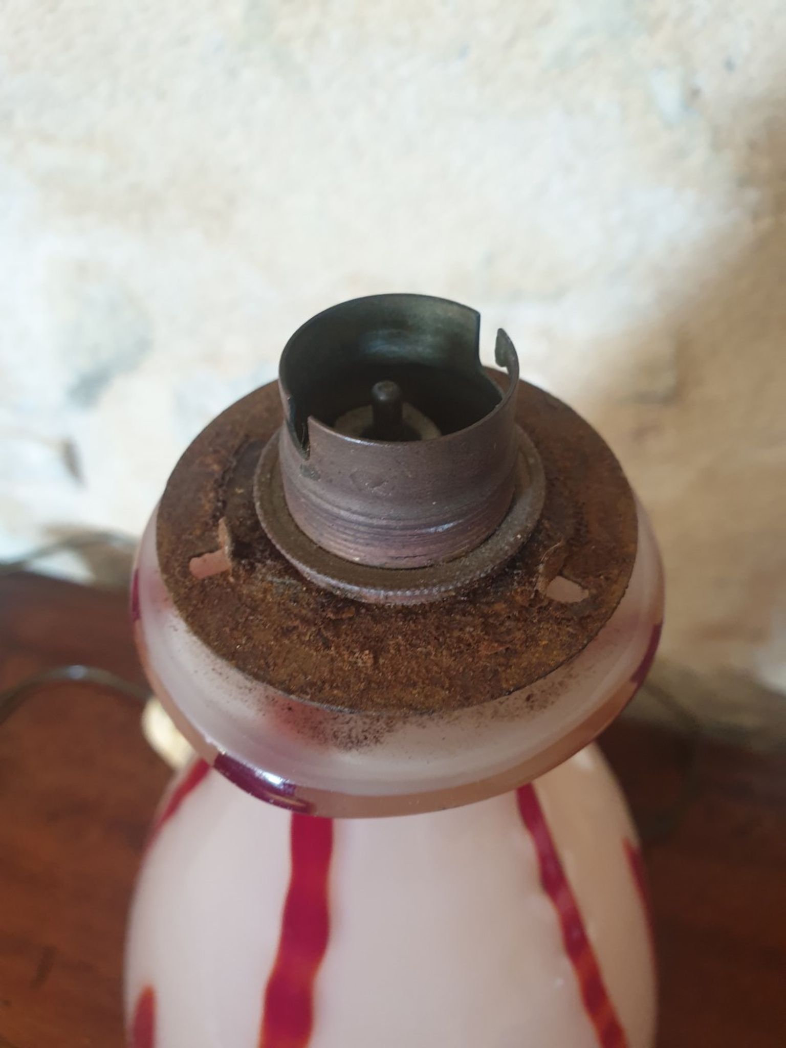 Pied de lampe ancien en verre soufflé