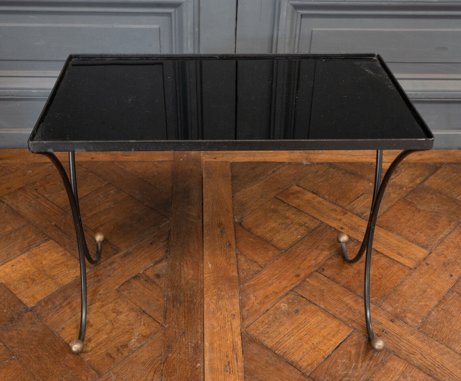 Side table end of sofa 1960 smoked glass gilded base
