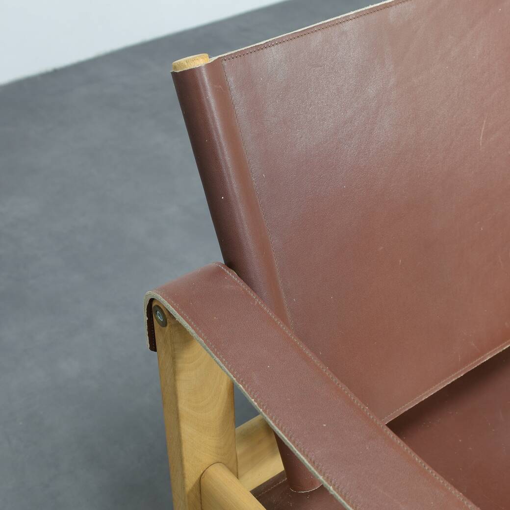 Set of 2 lounge chairs in teak and saddle leather by Karl Heinz Bergmiller for Escriba, Brazil, 1970s