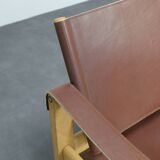 Set of 2 lounge chairs in teak and saddle leather by Karl Heinz Bergmiller for Escriba, Brazil, 1970s