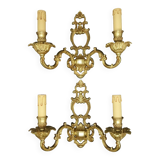 Pair of large Baroque / Rococo / Louis XV style wall lights - gilded bronze