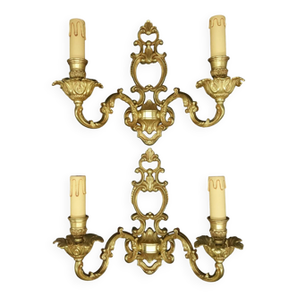 Paire de grandes appliques style Baroque / Rococo / Louis XV - bronze doré
