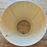 Hans Agne Jakobsson pendant lamp in chromed metal and silk lampshade, 60s