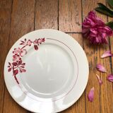 Vintage serving dish 40s, red rosehip flower pattern